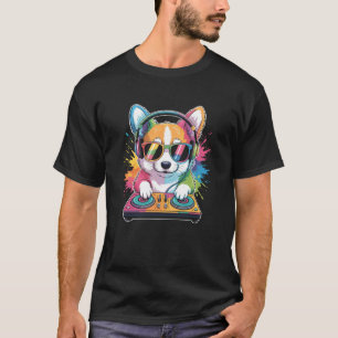 Corgi DJ on Turntables EDM Synthesizer Rave Music T-Shirt