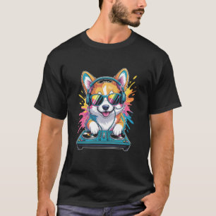 Corgi DJ on Turntables EDM Synthesizer Rave Music T-Shirt