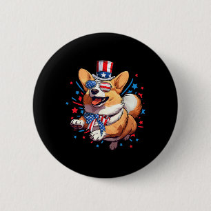 Corgi Dog 4th Of July American Usa Flag Patriotic  6 Cm Round Badge