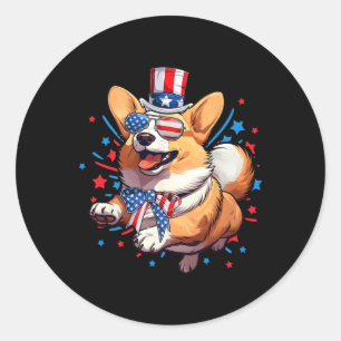 Corgi Dog 4th Of July American Usa Flag Patriotic Classic Round Sticker