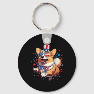 Corgi Dog 4th Of July American Usa Flag Patriotic Key Ring