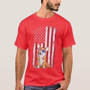 Corgi Dog American Flag Boys Girls Men Women Fourt T-Shirt