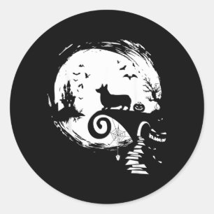 Corgi Dog and Moon Halloween Costume Dog Lover Classic Round Sticker