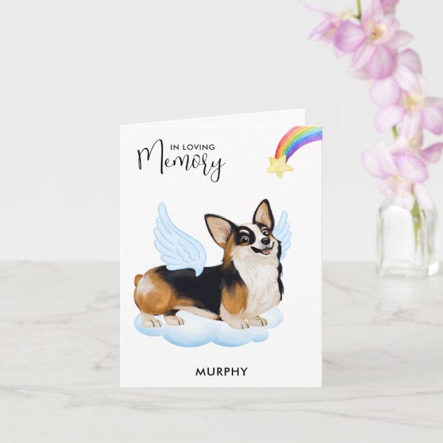 Corgi Dog Angel Memorial Pet Loss Sympathy Card (Orchid)