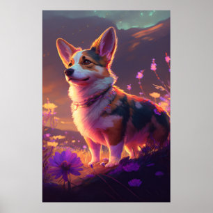 Corgi Dog Animal Portrait Painting Pet Character Poster