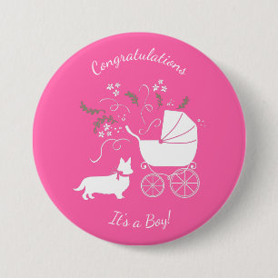 Corgi Dog Baby Shower Pink Girl 7.5 Cm Round Badge