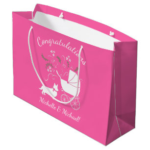 Corgi Dog Baby Shower Puppy Grey Welsh Pink Girl Large Gift Bag