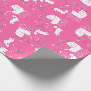 Corgi Dog Baby Shower Puppy Grey Welsh Pink Girl Wrapping Paper