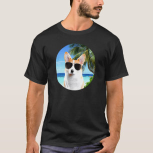 Corgi Dog Beach Palm Trees Tropical Cute Animal T-Shirt