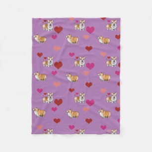 Corgi Dog Blanket Purple With Hearts