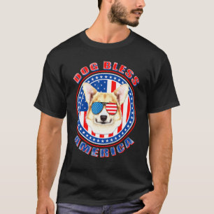 Corgi Dog Bless America Flag Usa Patriotic 4th Of T-Shirt
