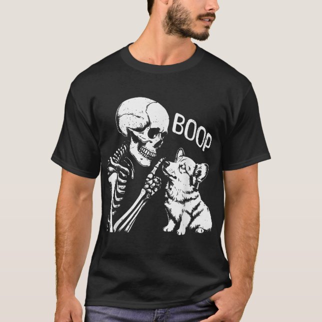 Corgi Dog Boop Hand Skeleton Halloween Spooky  T-Shirt (Front)