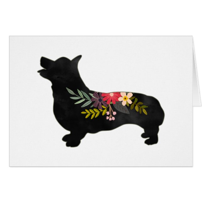 Corgi Dog Breed Boho Floral Silhouette (Front Horizontal)
