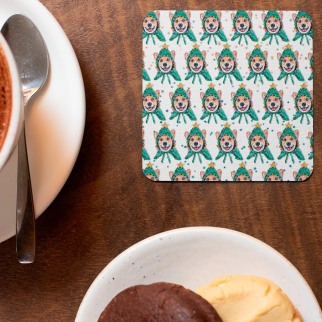 Corgi Dog Breed Christmas Square Paper Coaster (Creator Uploaded)
