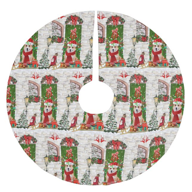 corgi Dog Christmas   Brushed Polyester Tree Skirt (Front)