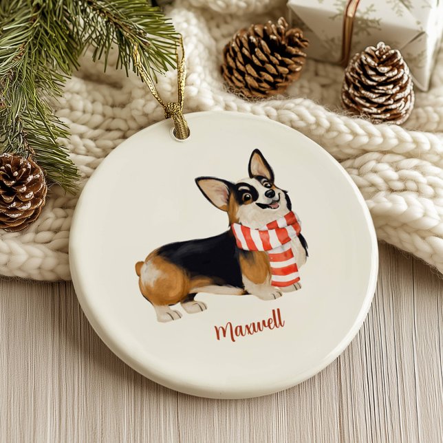 Corgi Dog Christmas Ceramic Ornament (Creator Uploaded)