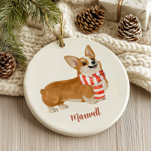 Corgi Dog Christmas Ceramic Ornament