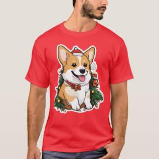Corgi dog Christmas Corgi with Christmas hat frien T-Shirt
