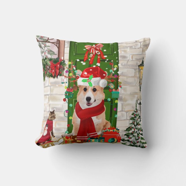 corgi Dog Christmas  Cushion (Front)