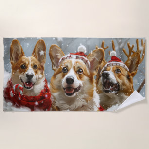 Corgi Dog Christmas Festive  Beach Towel