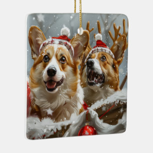 Corgi Dog Christmas Festive  Ceramic Ornament