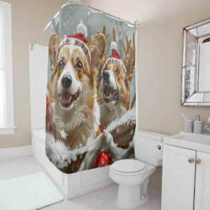 Corgi Dog Christmas Festive  Shower Curtain