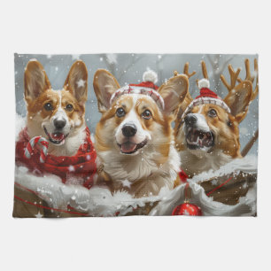 Corgi Dog Christmas Festive  Tea Towel