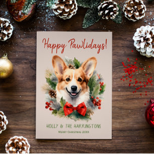 Corgi Dog Christmas Happy Pawlidays Howlidays Holiday Card