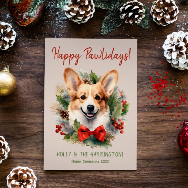 Corgi Dog Christmas Happy Pawlidays Howlidays Holiday Card (Creator Uploaded)