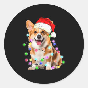 Corgi Dog Christmas Lights Pajama Funny  Classic Round Sticker