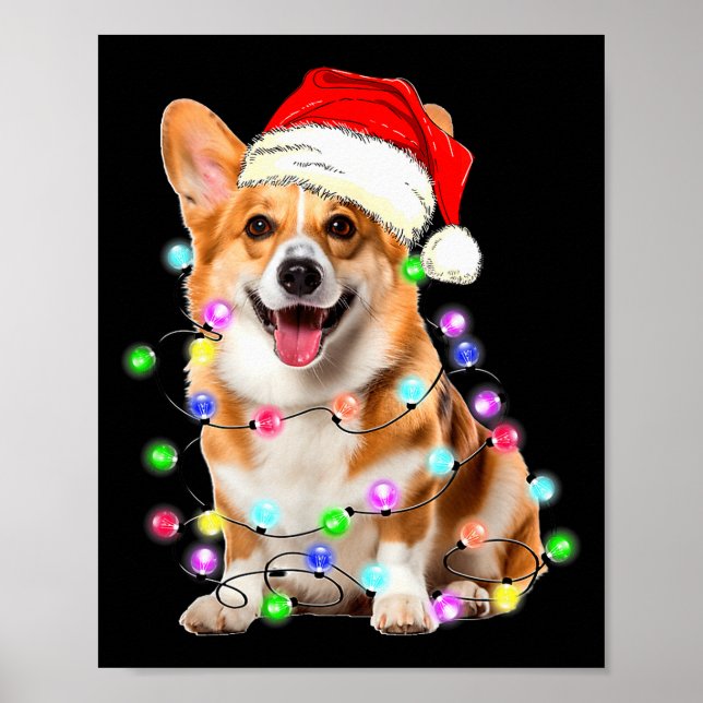 Corgi Dog Christmas Lights Pajama Funny  Poster (Front)