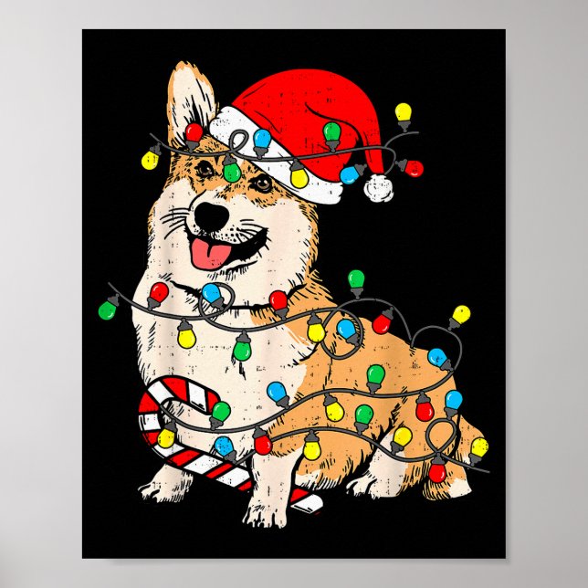 Corgi Dog Christmas Lights Pajama Santa Xmas Pet D Poster (Front)