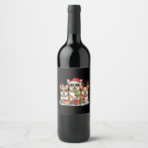 Corgi Dog Christmas Mum Dog Lover Holiday Gift Wine Label
