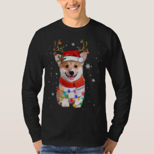 Corgi Dog Christmas Reindeer Santa Hat Xmas Light T-Shirt