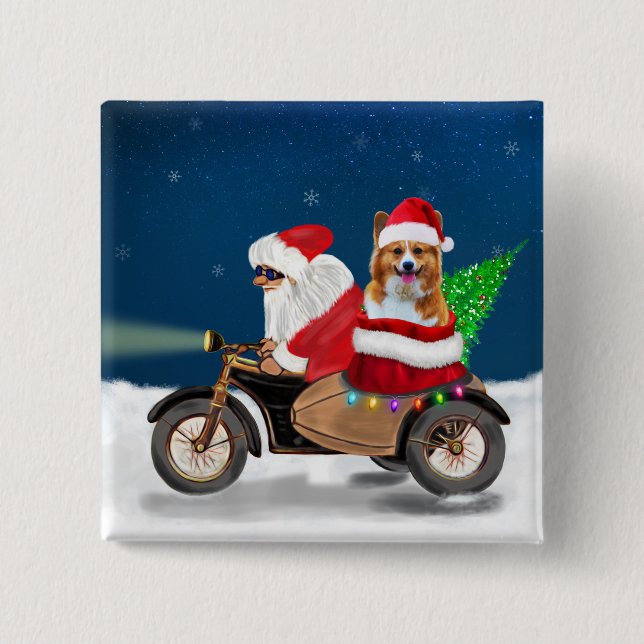 Corgi Dog Christmas Santa Claus  15 Cm Square Badge (Front)