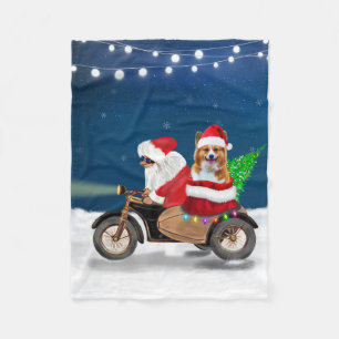 Corgi Dog Christmas Santa Claus  Fleece Blanket