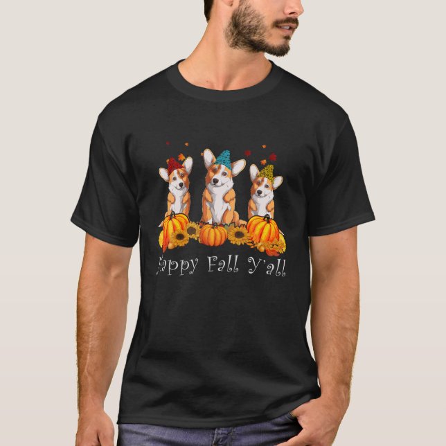 Corgi Dog Costume Fall Y'all Funny Thanksgiving T-Shirt (Front)