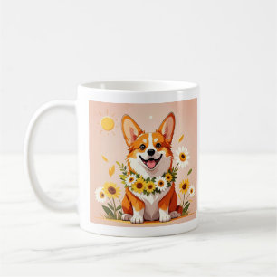 Corgi dog crown of sunflowers wall art decor coffee mug