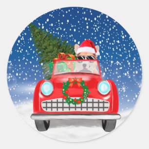 Corgi Dog Driving Car In Snow Christmas  Classic Round Sticker