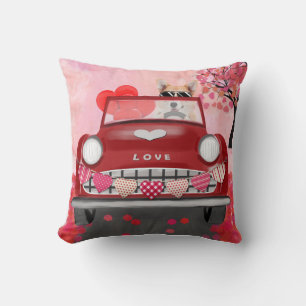 Corgi Dog Driving Car with Hearts Valentine's  Cushion