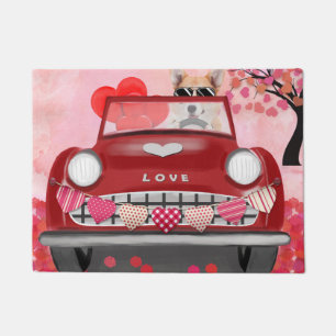 Corgi Dog Driving Car with Hearts Valentine's   Doormat