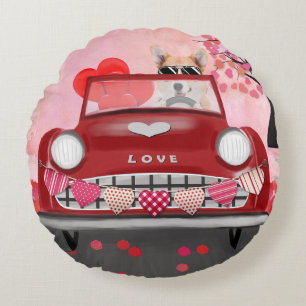 Corgi Dog Driving Car with Hearts Valentine's Round Cushion