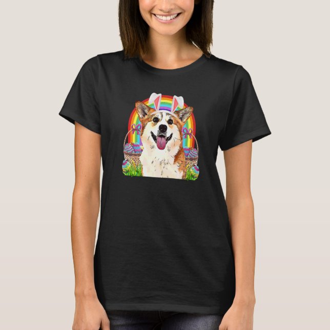 Corgi Dog Easter Bunny Egg Hunt T-Shirt (Front)