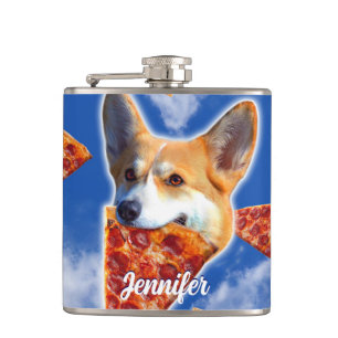 Corgi Dog Eating Pizza Hip Flask