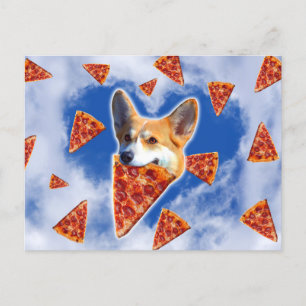 Corgi Dog Eating Pizza                             Postcard