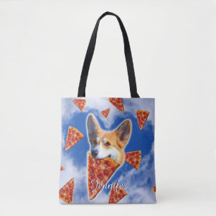 Corgi Dog Eating Pizza                             Tote Bag
