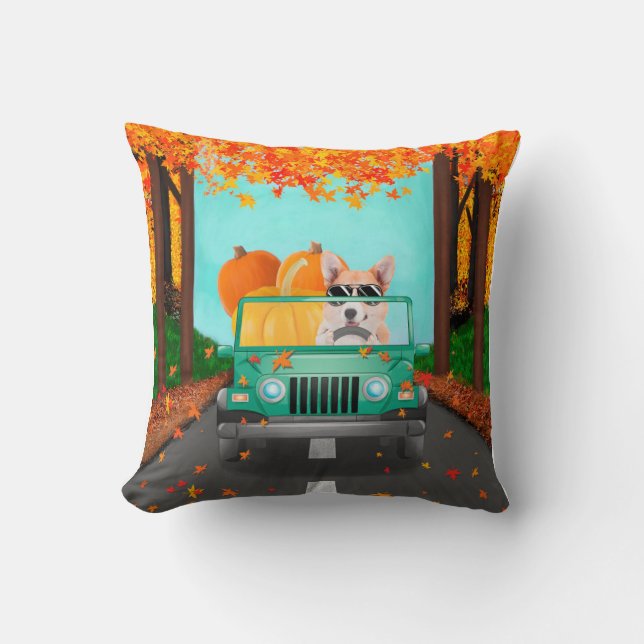 Corgi Dog Fall Pumpkin Cushion (Front)