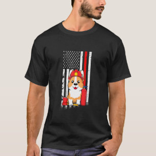 Corgi Dog Firefighter American Flag Thin Red Line T-Shirt