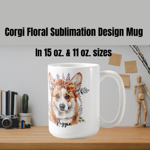 Corgi Dog Floral Sublimation Design Coffee Mug