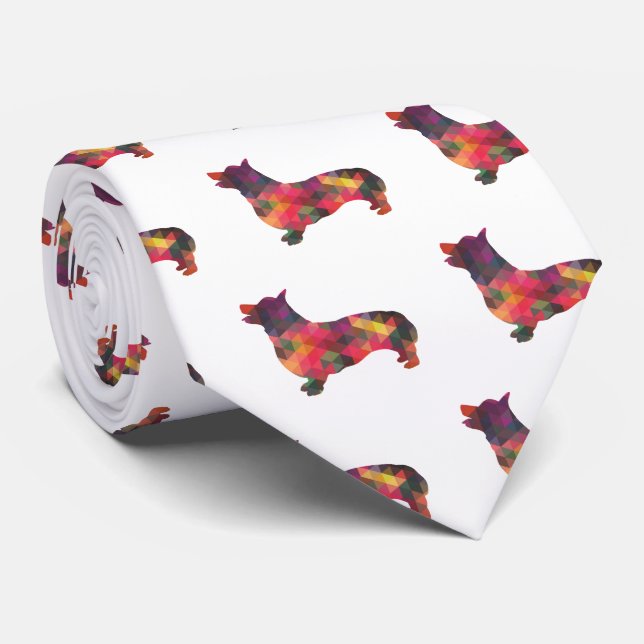 Corgi Dog Geometric Pattern Silhouette Multi Tie (Rolled)
